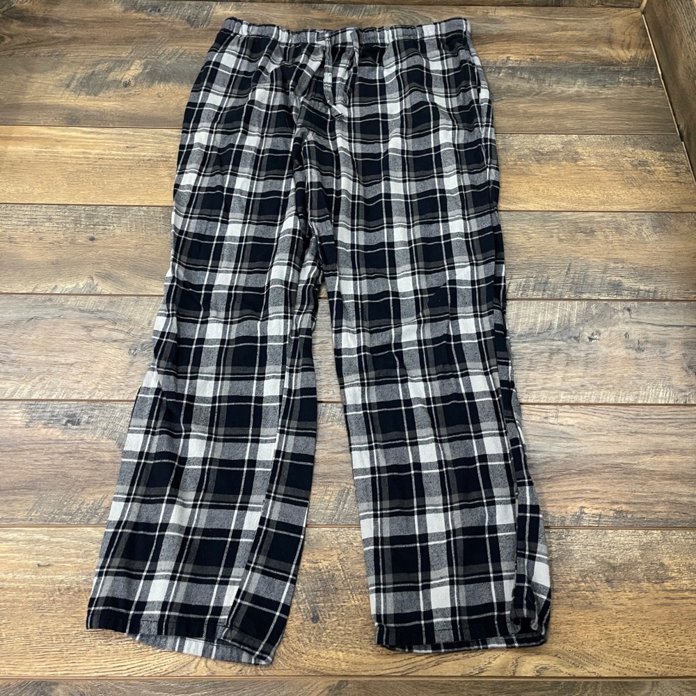 Old Navy Mens Black White Plaid Flannel Pajama Pants Large Drawstring Cotton